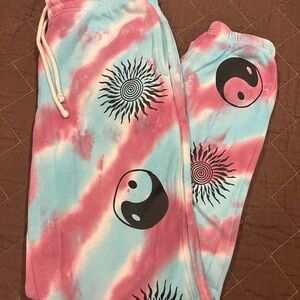 Tie-Dye Sweatpants with Yin Yang and Sun Design